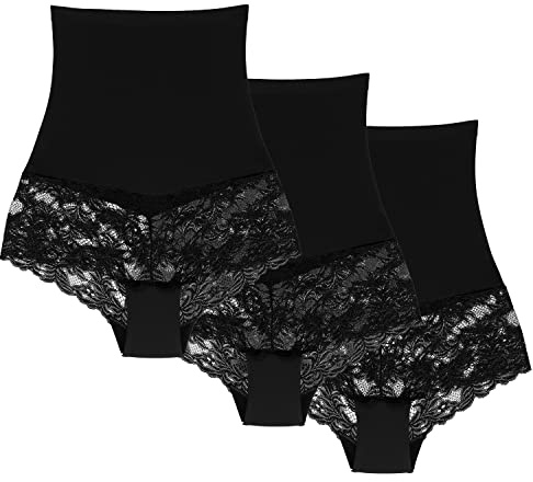 Wolbar Miederslip Damen Slips 3Er Pack Panties Höschen Hohe Taille Hipster Slip Figurformende Bauchkontrolle Shapewear Seamless Nahtlose, Schwarz,L