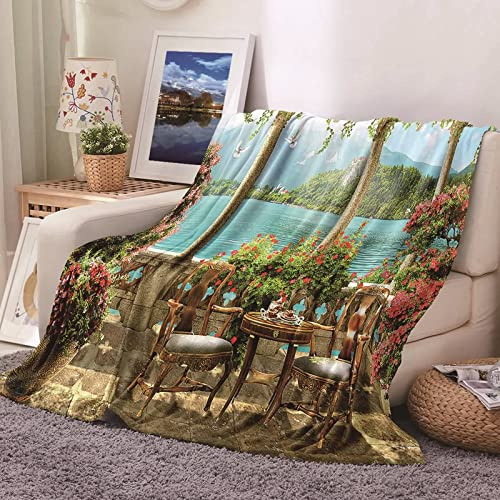 Blanket Warm, Fleecedecke 150x200 Grün Flanell Rot Kuscheldecke Schöner Garten-Seeblick Flanelldecke Weich Wohndecke Sofa Bett Geschenk