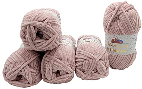 5 x 100 Gramm Himalaya Dolphin Star Strickwolle, Babywolle mit Glitzer, 500 Gramm Wolle Super Bulky (altrosa 92149)