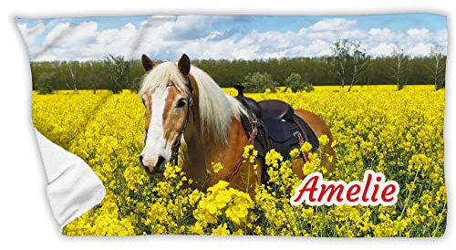Unikatolo Badetuch Pferd mit Name personalisiert | 100 x 180 cm | Strandtuch Reiten Haflinger | Geschenk Frauen Mädchen Geburtstag