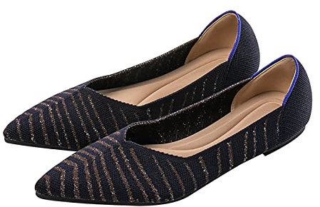 Unifizz Ballerines plates en tricot à bout pointu pour femme - Chaussures plates de marche à talon compensé bas - Confortables et douces, Violet rayé, 40 EU