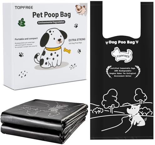 Topfree Poo Bags - 300 Extra Thick, Super Strong, 100% Biodegradable Dog Waste Bags with Easy-tie Handles, Leak-proof