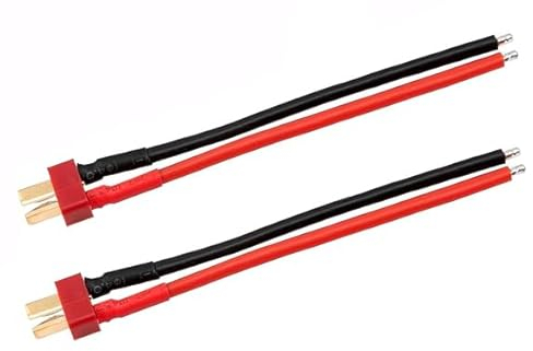 ikarex-shop 2X Stück T-Plug Stecker mit Silikon Kabel 14 AWG 100mm RC Verbindung Draht RC Verbinder Männlich Dean verzinnte Enden
