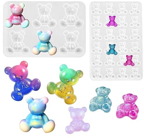 2 PCS Epoxy Resin Moulds Silicone,3D Teddy Bear Silicone Resin Molds,Fondant Moulds for Cake for Epoxy Casting, DIY Pendant Key Chain Ornament Art Crafts