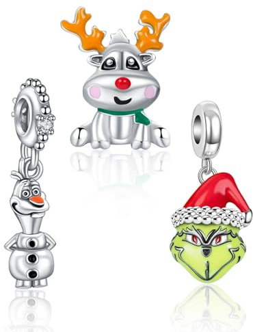 H.ZHENYUE Anhänger Charms 925 Sterling Silber Green Monster Reindeer Snowman Zirconia für Europäische Armbänder und Halskette,Schmuck Geschenk für Weihnachten,Valentinstag,Muttertag Pack von 3 Damen