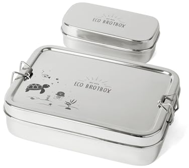 ECO Brotbox | Brotdose Kinder mit Fächern auslaufsicher | Lunchbox Classic mit Snackbox aus Edelstahl BPA frei | Mit fröhlicher & langlebiger Lasergravur! | Vesperbox | 0,7L und 0,2L (Turtle)