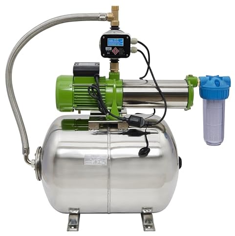 CHM GmbH Hauswasserwerk 100 L Edelstahl 1500 Watt, 8,5 Bar 8400 L/h einstellbar mit LCD Display Gartenpumpe, Wasserpumpe