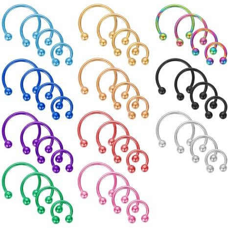 Yolev 44Pcs 16G Stainless Steel Horseshoe Nose Septum Rings Piercing Jewelry Balls Spikes Cartilage Helix Tragus Earring Hoop Eyebrow Lip Hoop Piercing Ring for Women Men
