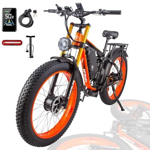 KETELES K800Pro dual motor mountain fat tire electric bicycle, 23AH battery, full suspension, 7 speed, 26 * 4 fat tires (orange)