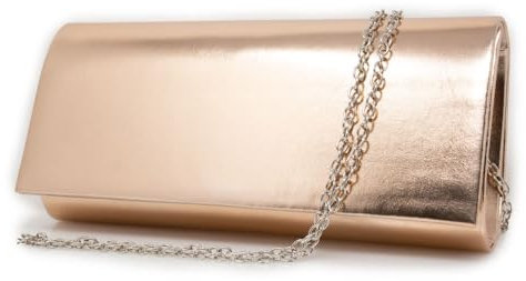 Pochette oro rosa donna elegante cerimonia lucida da ragazza borsa a mano piccola borsetta sera clutch bag matrimonio comunione battesimo autunno inverno 2024 2025 Ecopelle laminato rose-gold