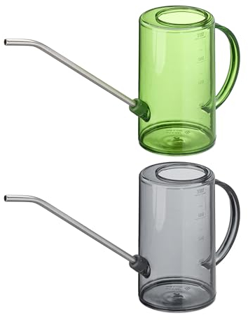 Relaxdays Gießkanne, 2er Set, 1 l, Kunststoff, Edelstahl, Blumengießkanne für Zimmerpflanzen, grau/grün