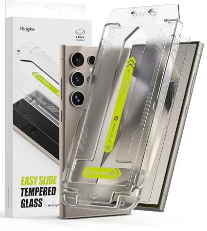 Ringke Easy Slide Tempered Glass (2 Pezzi) Pellicola Protettiva Compatibile con Samsung Galaxy S24 Ultra, Infrangibile Vetro Temperato Proteggi Schermo con Strumento di Installazione Facile