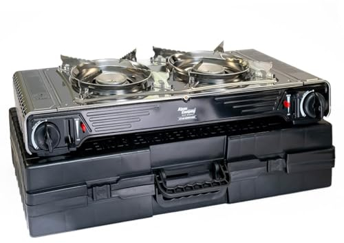 Alpen Camping GAS ENERGY ALPEN CAMPING – Hornillo de gas de 2 fuegos 4400 W inoxidable portátil interior/exterior con termopar encendido piezo ATLAS