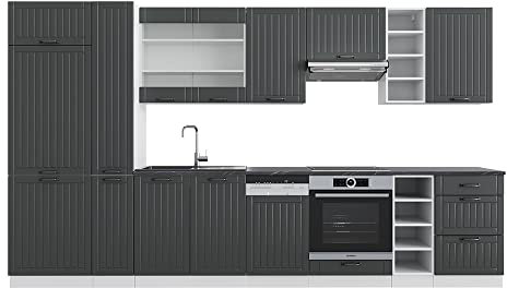 Vicco Küchenzeile Fame-Line, Anthrazit Landhaus/Weiß/Weiß, 355 cm, AP Eiche