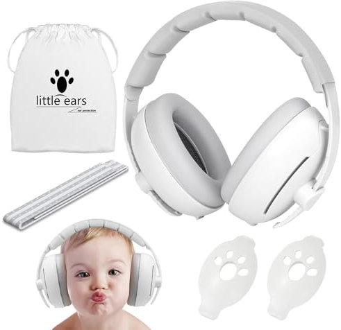 Gobesty Protectores auditivos para bebés, auriculares 2 en 1 con cancelación de ruido para bebé, auriculares ajustables con banda elástica, orejeras de bebé para bebés y niños pequeños de hasta 4
