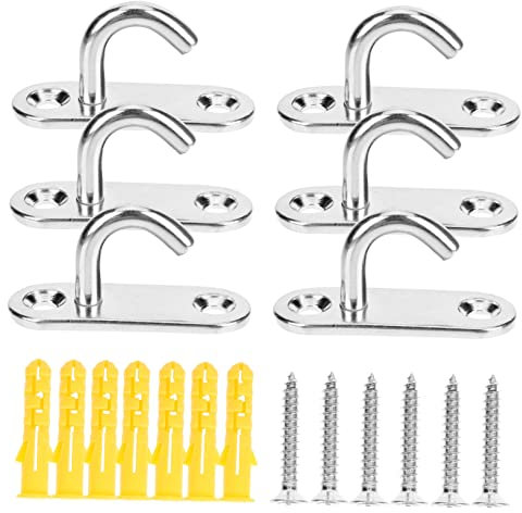 CATIEBYE 6pcs Ceiling Wall Mount U Shaped Hooks 304 Stainless Steel Ceiling Hooks for Hanging Lamp Plant Basket Ceiling Fan Tool Marine Hardware Pad Eye Plate