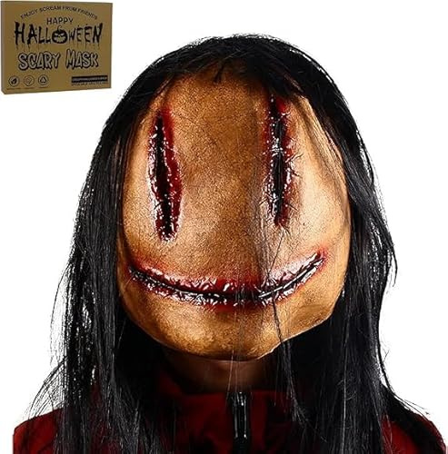 SelfTek Halloween Horror Maske mit Haaren für Erwachsene | Original Patented Gruselige Weibliche Geistermaske, Latex Atmungsaktiv, Realistische Grusel Maske für Halloween