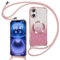 Phoona Couqe Magnétique pour iPhone 16 Plus Con Cordon, Compatible avec MagSafe, Brillant Glitter Pailleté Antichoc Durable Résistante Etui Housse pour iPhone 16 Plus Bumper, Rose