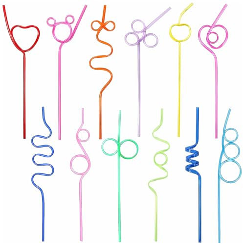 24 Pailles Réutilisables Pailles Colorées en Plastique pour Enfants Avec Nœuds Pailles à Boire Bouclées Pailles Amusantes en Spirale pour le Lait, Les Jus, Les Cocktails, Les Fournitures de Fête