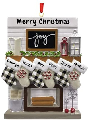 Personalisierte Weihnachtsbaum-Hängeornamente, individuelle Weihnachts-Hängeornamente mit Nachnamen und Grüßen, Harzmaterial, Strümpfe, Heimkamin, Weihnachtsdekorationen, Hängeornamente