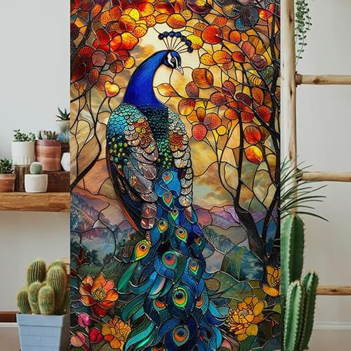 Fensterfolie Blickdicht Blauer Pfau Selbsthaftend Klebefolie，Window Film Für Bad Duschkabine,Blickdicht Sichtschutzfolie,Uv-Schutz Statisch Haftende Folie Für Zuhause Büro