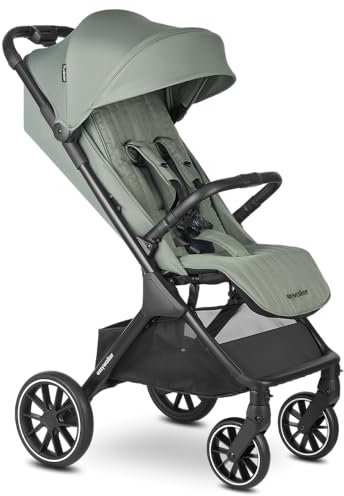 Easywalker Jackey² XL Buggy, Für Kinder von 0-22 kg, In einer Sekunde automatisch faltbar, Geräumiger Buggy mit XL Rädern, Sonnenblende & Einkaufskorb, Geeignet für Autositz - Agave Green