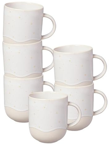 like. by Villeroy & Boch Winter Glow Becher mit Henkel 6er Set, 350 ml, Weihnachtlicher Kaffeebecher mit Effektglasur und Sternchen-Dekor, Premium Porzellan, Beige
