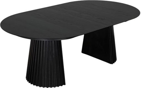 MR. DEKO Esstisch ausziehbar Andria Schwarze Eiche furniert oval 210 x 120 cm | Diningtable in Lamellenoptik | Dunkles Holz | ovaler Tisch für 6 Personen | Küchentisch