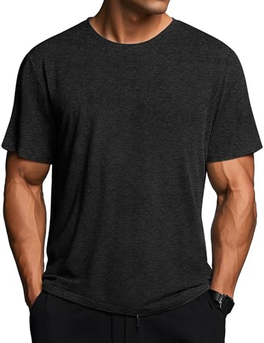 Weardear Sports Shirt Men Breathable Gym T-Shirt Short Sleeve Fitness Running Shirts Quick-Drying Workout Tops Round Neck Jogging Training Clothes Black