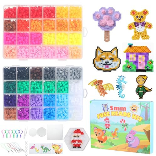 Bafumiu Juego de Cuentas para Planchar 5200 Piezas, Cuentas Planchar, Incluye Plantillas y Moldes, Kit de Manualidades para Niños, Perfecto para Actividades Creativas y Regalos de Cumpleaños