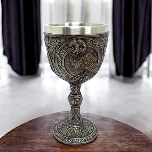 Osiris Trading UK Kelch, keltische Eule, Gothic, Kelch, 19 cm, Kunstharz, mittelalterliches Fantasy-Trinkgeschirr