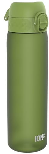 ION8 Gourde, 500ml, Anti-Fuite, Facile à Ouvrir, Verrouillage Sécurisé, Lavable en Lave-vaisselle, Sans BPA, Poignée de Transport, S'adapte aux Porte-gobelets, Facile à Nettoyer, Vert Kaki