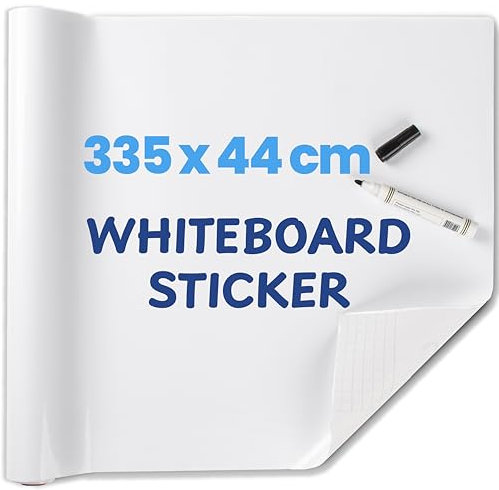 HeatPomelo Whiteboard Sticker Roll for Wall 335 x 44 cm(132 x 17.3), No Ghosting & Self-Adhesive White Board Wallpaper Sheets, Dry Wipe Surface for Home, Office, Classroom
