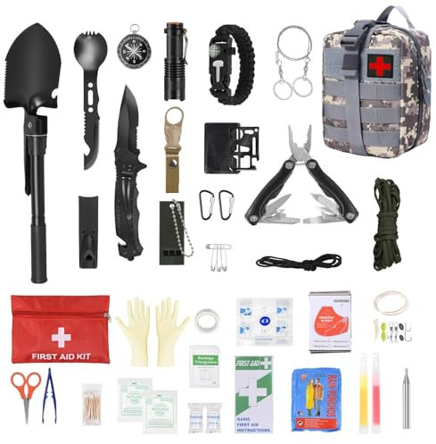Kit de Survie d'urgence en Plein air, 38 en 1 avec Kit de Premiers Secours, Bracelet de Survie, Pince Pliante, Voyage pour Le Camping, Le bushcraft, la randonnée, L'Aventure