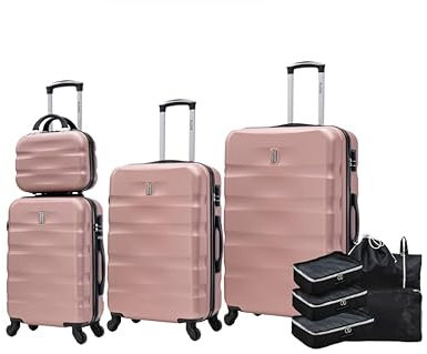 CELIMS - Ensemble de 4 Valises avec Kit Organisateur de Valise | Cabine | Moyenne | Grande | Vanity | Rose Gold