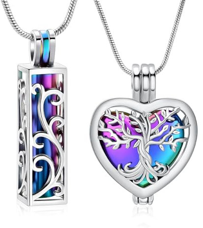 VCCWYQK Cremation Jewelry Urn Necklace for Ashes Pendant with Hollow Vial Cylinder Cremation Keepsake Memorial Lockets Ashes Holder for Women Men Pet (Colorful-3pc)