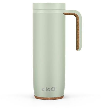 Ello Magnet 18oz Vacuum Insulated Stainless Steel Travel Mug with Side Handle and Leak-Proof Slider Lid and Built-in Coaster, Keeps Hot for 5 Hours, Perfect for Coffee or Tea, BPA-Free