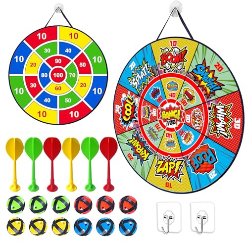 Superhelden Geburtstag Mitgebsel,Dartscheibe Kinder,Indoor Outdoor für wurfspiel Kinder,klettballspiel,66cm mit 12 Klettbällen & 6 Klettdarts,Mitgebsel Kindergeburtstag,Adventskalender Geschenke