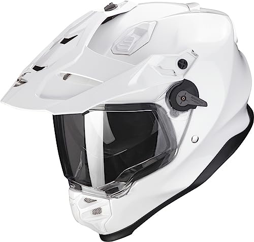 Scorpion ADF-9000 Air Helm Adventure Enduro Dual Sport ECE 22.06 mit transparentem Visier und integrierter Sonnenblende - Ultra TCT Helmschale leicht - Kwikwick3 Innenraum - Doppelschnalle - Weiß