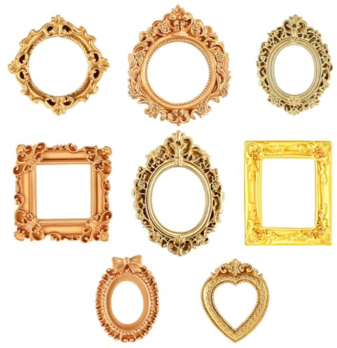 8 Stück Vintage-Bilderrahmen Aus Kunstharz,Mini Retro Fotorahmen, Kleine Bilderrahmen Im Barockstil,Mini-Schmuck-Display-Rahmen für Telefonhülle Bastelzubehör Bilder Geprägte Fotorequisiten Wanddeko