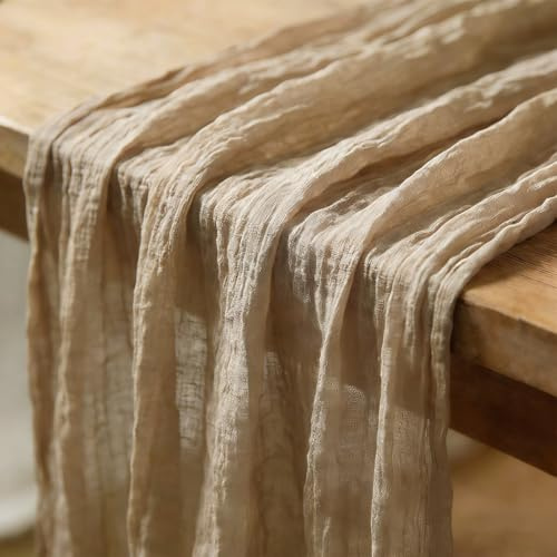 QCGNIUI Mode Boho Käsetuch Gaze,80x300cm Tischläufer braun Käsetuch Tischläufer,Waschbar Tischband,für Babyparty Taufdeko Geburtstagsfeiern Jugendweihe,Schulkind,Valentinstag(braun-80 * 300cm)