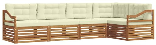 vidaXL Outdoor-Sofagarnitur mit Kissen 5 pcs Natur und Creme, Gemütliches Outdoor-Set, modernes Ecksofa, robuster Loungesessel, Gartenmöbel, Terrasse zum Relaxen