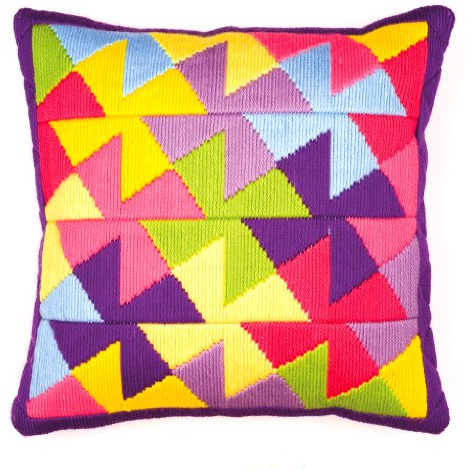 Vervaco Bold Printed Geometric Style Long Stitch Cushion Kit, Multi-Colour