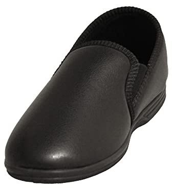 Zedzzz Mens Ivor Grain Upper Twin Gusset Slippers (7 UK) (Black)