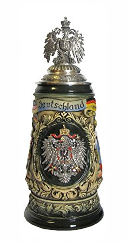 KING Bierkrug Deutschland, Kobalt, bunt, mit Zinnadlerdeckel Seidel 1 Liter Bierseidel KI 504/RUZA 1L