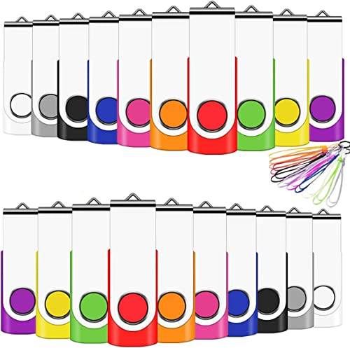 4GB USB Memory Stick, 20 Pack Bulk USB2.0 Storage Sticks Pen Drive Flash Drives (Mixed Color With Lanyard)