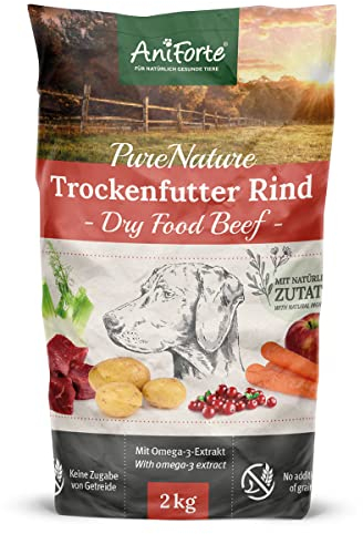 AniForte Natürliches Hunde-Futter Trockenfutter Country-Beef 2kg, Saftiges Feines Rind-Fleisch, 100% Natur Allergiker, Getreide-Frei, Glutenfrei, mit Kartoffeln, Ohne künstliche Vitamine