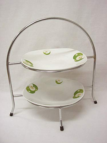 FRUTERO CROMADO 2 PISOS ALTURAS PLATO PORCELANA MANZANA VERDE