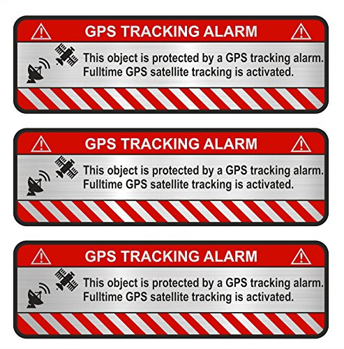 Finest Folia 3X GPS Aufkleber Fahrrad Motorrad Auto Alarm Warnung Anti Diebstahl Sticker Tracker gesichert R057 (Aluminium Schliff Silber, Object)