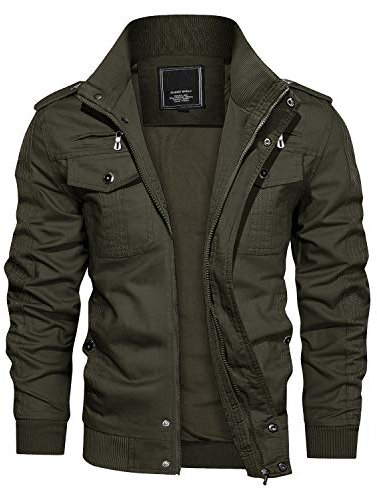 KEFITEVD Hommes Casual Armée Vert Bomber Veste Cargo Dogfight Manteau à Glissière